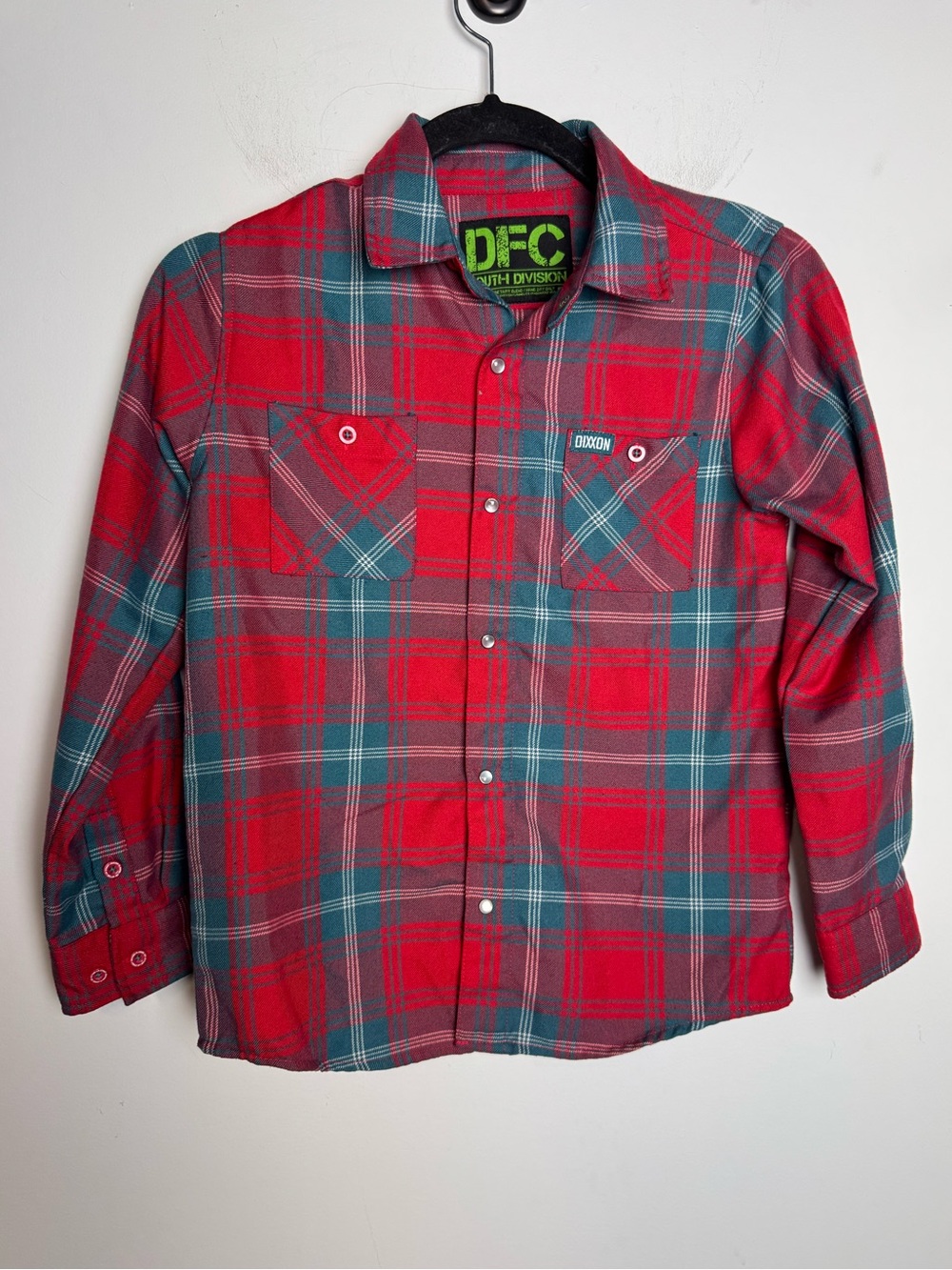 Dixxon DFC Youth Division Flannel Shirt S Red Blue snap button Jingle Bell M Boy